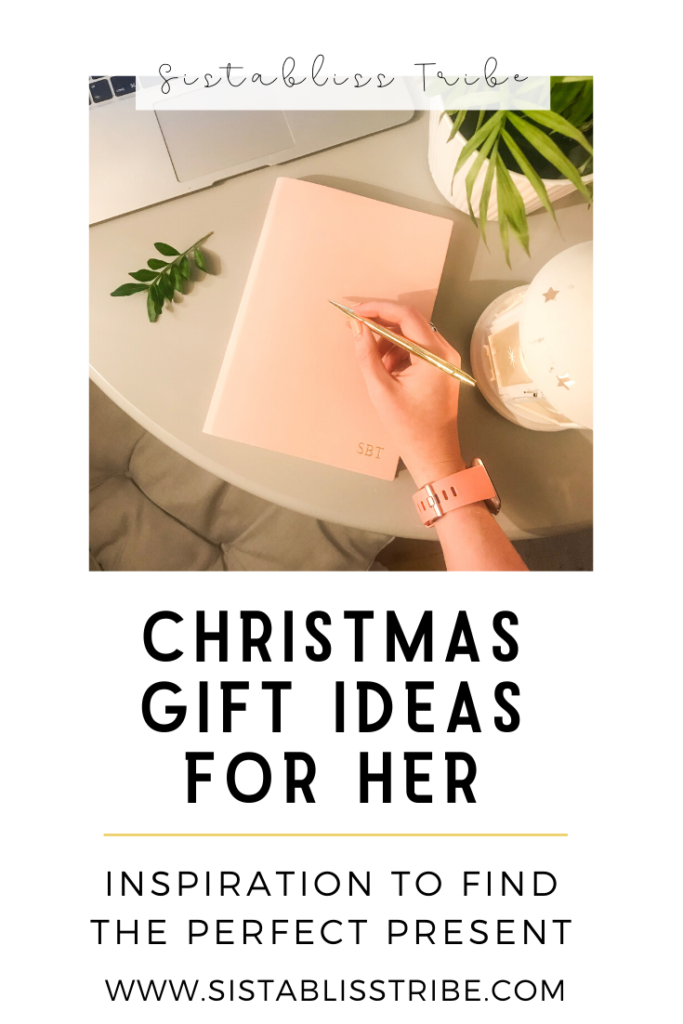 Christmas gift ideas for her. Pink journal, gold pen.