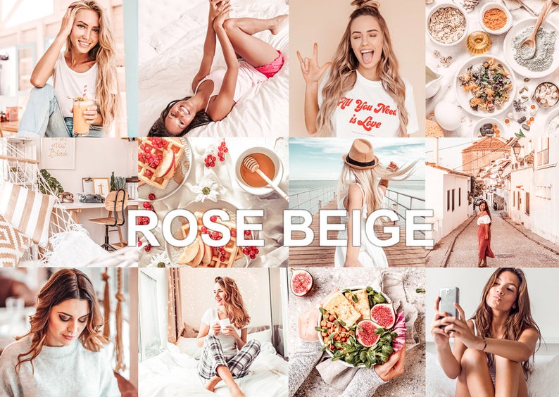 Lots of photos showing off a lightroom preset in pink beige tones.