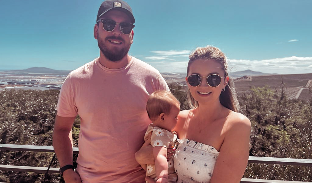 Rosie, Ryan and baby Winnie stood at Durbanville Vineyards